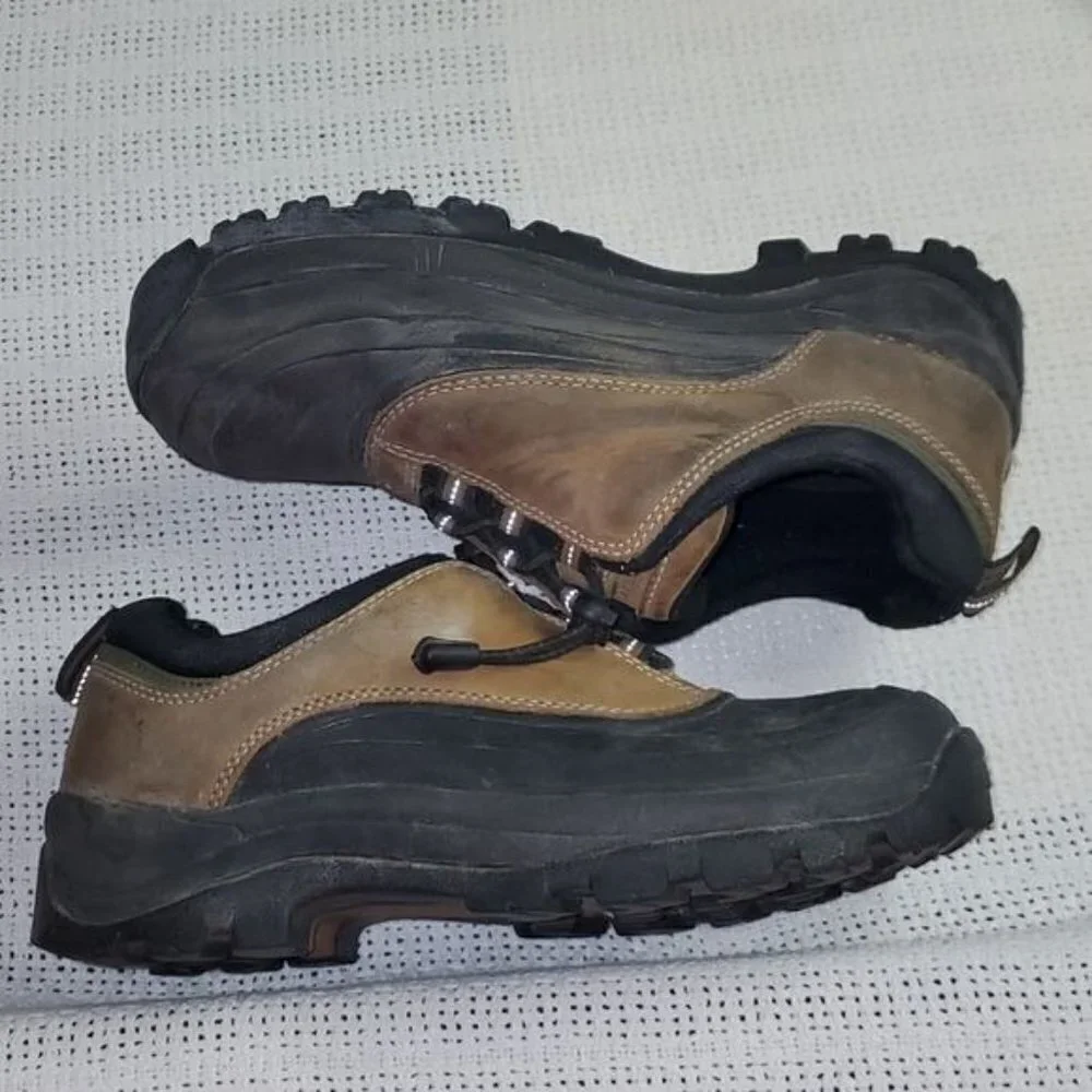 Lands End Mens Waterproof Duck Boots Brown Black Leather Low Top Toggle Shoes